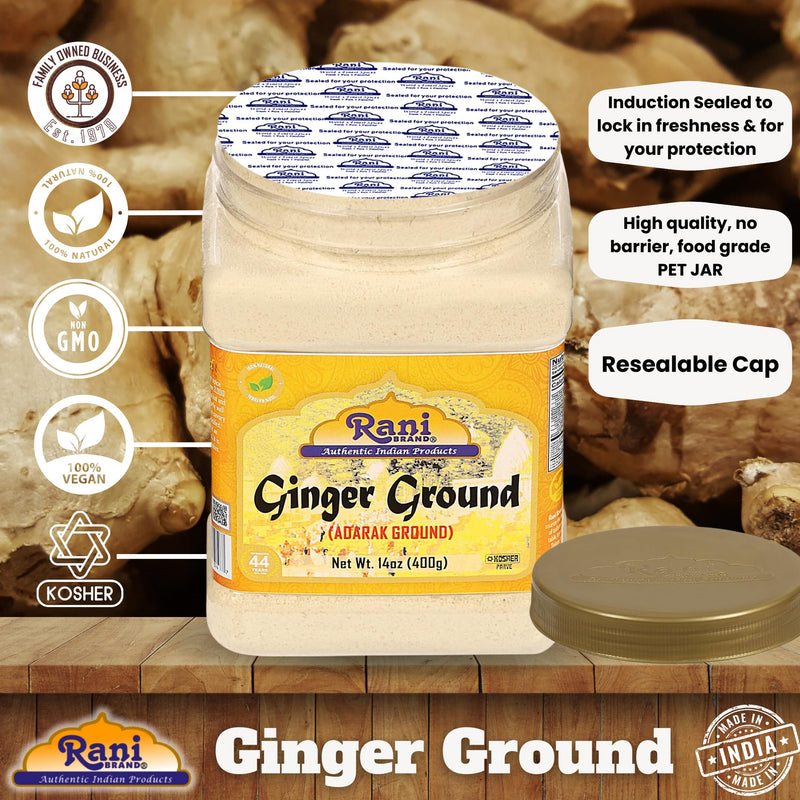 Rani Ginger (Adarak) Powder Ground, Spice 14oz (400g) PET Jar ~ Natural | Vegan | Gluten Friendly  | NON-GMO | Kosher | Indian Origin