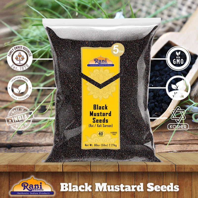 Rani Black Mustard Seeds Whole Spice (Kali Rai) 80oz (5lbs) 2.27kg Bulk ~ All Natural | Gluten Friendly | NON-GMO | Kosher | Vegan | Indian Origin