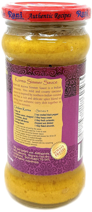 Rani Korma Vegan Simmer Sauce (Rich Coconut, Onion, Garlic & Spices) 14oz (400g) Glass Jar ~ Easy to Use | Vegan | No Colors | All Natural | NON-GMO