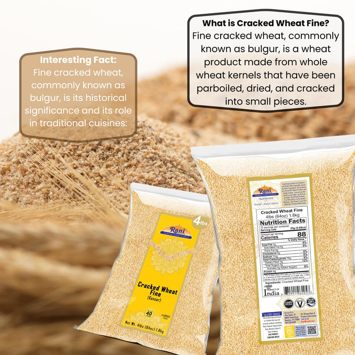 Rani Cracked Wheat Fine (Kansar, Bulgur, Similar to Wheat #1) 4lb (64oz) Bulk ~ All Natural | Vegan | No Colors | NON-GMO | Kosher | Indian Origin