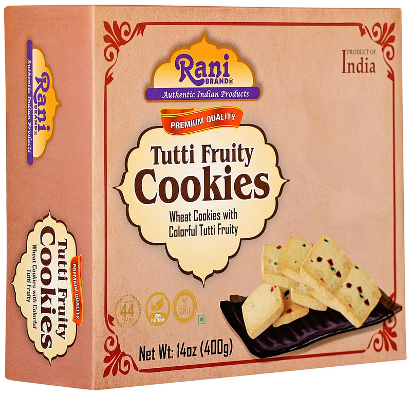 Rani Tutti Fruity Cookies (Wheat Cookies with Colorful Tutti Fruity) 14oz (400g) Pack of 3+1 FREE, Premium Quality Indian Cookies ~ Vegan | Non-GMO | Indian Origin