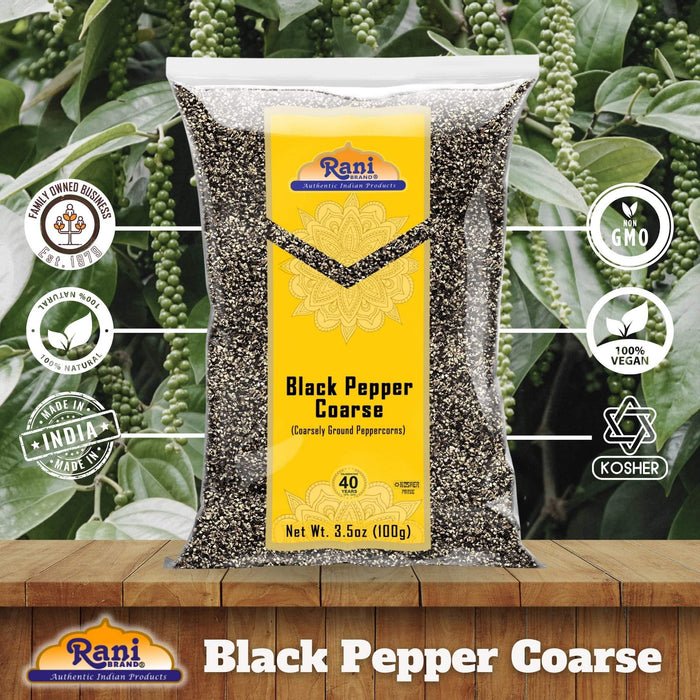 Rani Black Pepper Coarse Ground 28 Mesh (Table Grind), 3.5oz (100g) ~ Gluten Friendly | Non-GMO | Kosher | Natural