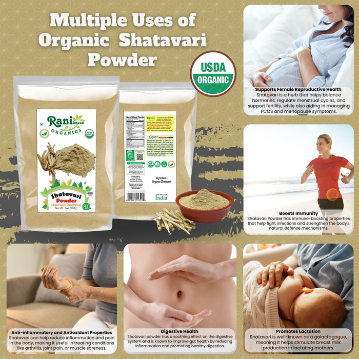 Rani Organic Shatavari Powder (Asparagus Racemosus) 7oz (200g) ~ All Natural | No Color | Gluten Friendly | Vegan | NON-GMO | Kosher | No Salt or fillers | Indian Origin | USDA Organic Certified