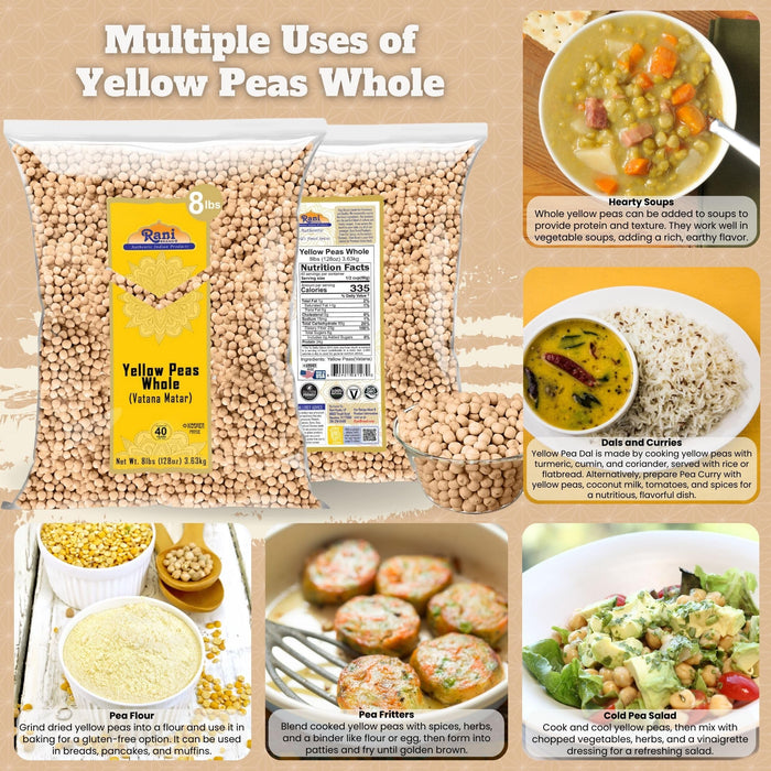 Rani Yellow Peas Whole, Dried (Vatana, Matar) 128oz (8lbs) 3.63kg Bulk ~ All Natural | Vegan | Kosher | Gluten Friendly | Product of USA