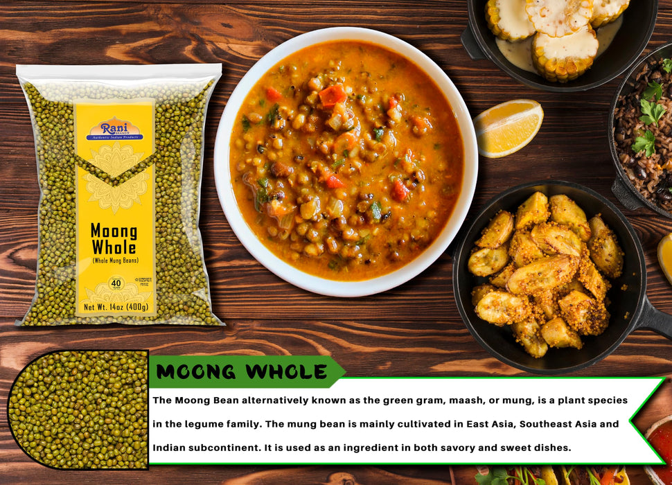 Rani Moong Whole (Ideal for cooking & sprouting, Whole Mung Beans with skin) Lentils Indian 14oz (400g) ~ All Natural | Gluten Friendly | Non-GMO | Kosher | Vegan | Indian Origin