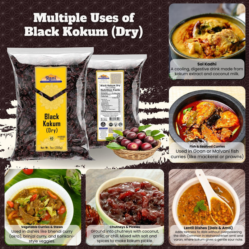 Rani Black Kokum (Dry) Garcinia Indica 7oz (200g) ~ All Natural | Gluten Friendly | Vegan | NON-GMO | Kosher | No Salt or fillers | Indian Origin