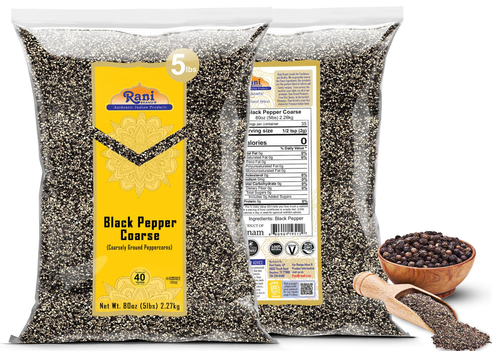Rani Black Pepper Coarse Ground 28 Mesh (Table Grind), 80oz (5lbs) 2.27kg Bulk ~ Gluten Friendly | Non-GMO | Kosher | All Natural