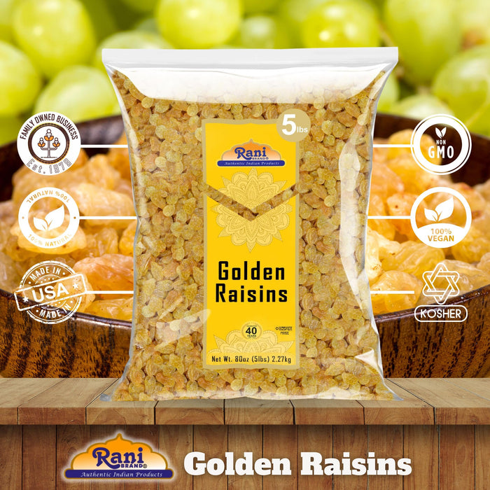 Rani Golden Raisins 80oz (5lbs) 2.27kg Bulk ~ All Natural | Gluten Friendly | NON-GMO | Vegan | Product of USA