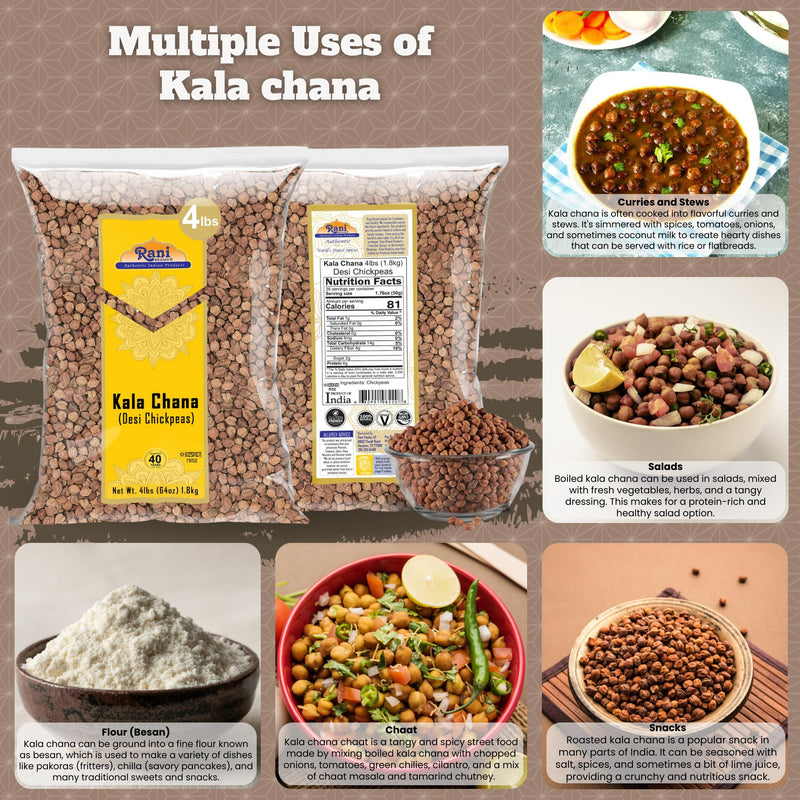 Rani Kala Chana (Desi Chickpeas Chana with skin) 64oz (4lbs) 1.81kg ~ All Natural | Gluten Friendly | NON-GMO | Vegan | Kosher | Indian Origin