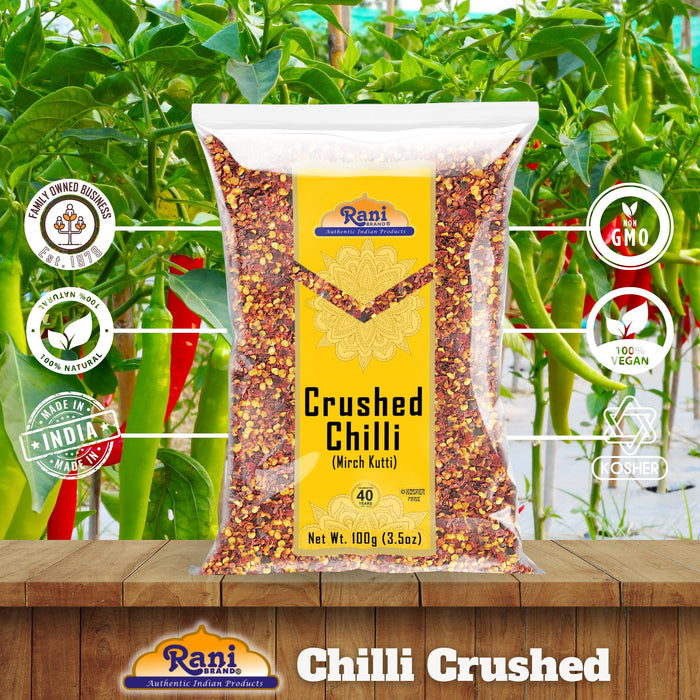 Rani Crushed Red Pepper Flakes Chilli (Pizza Type Cut) 3.5oz (100g) ~ All Natural, No Color added, Gluten Friendly | Vegan | NON-GMO | Kosher | No Salt or fillers