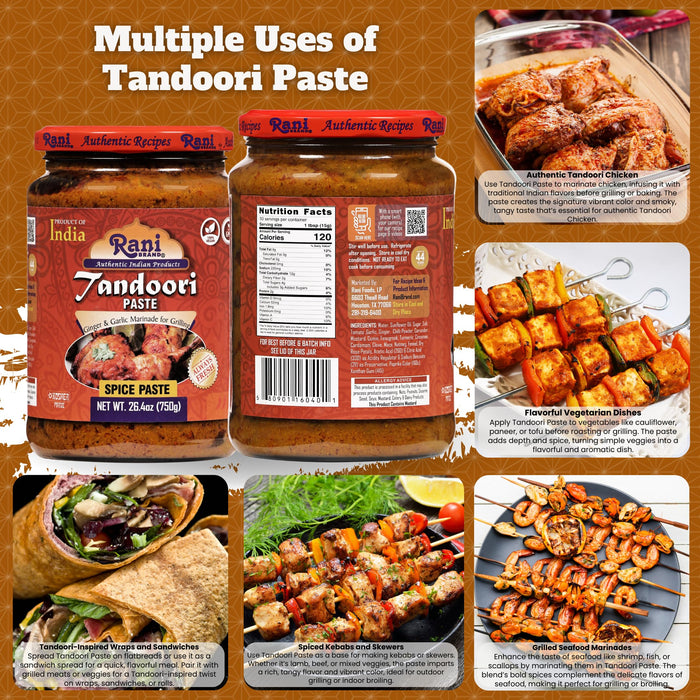Rani Tandoori Paste (No Colors) 26.5oz (750g) Glass Jar ~ For Tandoori Chicken, Chicken Tikka, Paneer Tikka | All Natural | NON-GMO | Kosher | Vegan | Gluten Free | Indian Origin, Cooking Spice Paste