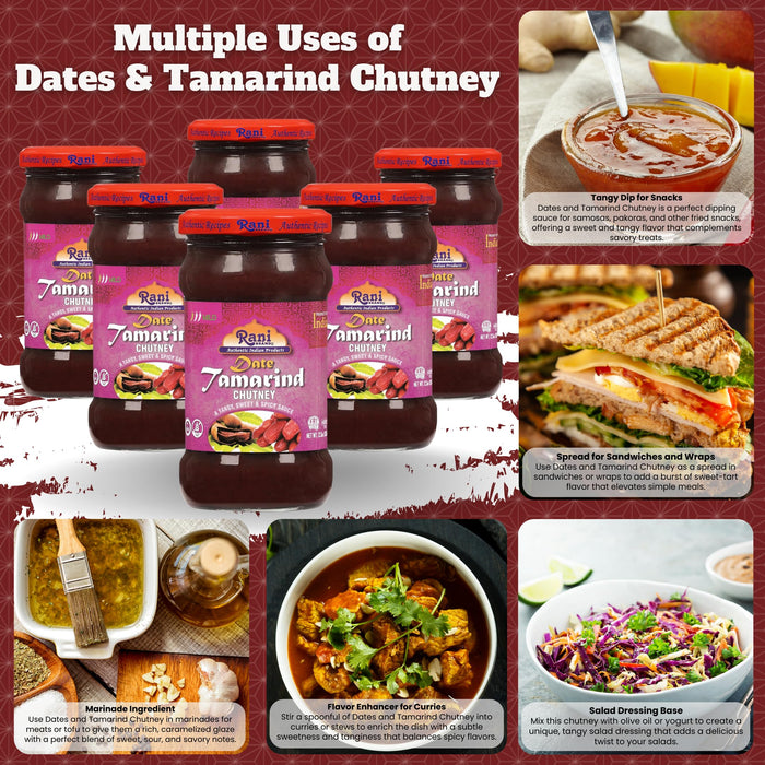 Rani Dates & Tamarind (Imli) Chutney 11.5oz (325g) Glass Jar, Ready to eat, Vegan, Pack of 5+1 FREE ~ Gluten Free | NON-GMO | Kosher | Indian Origin