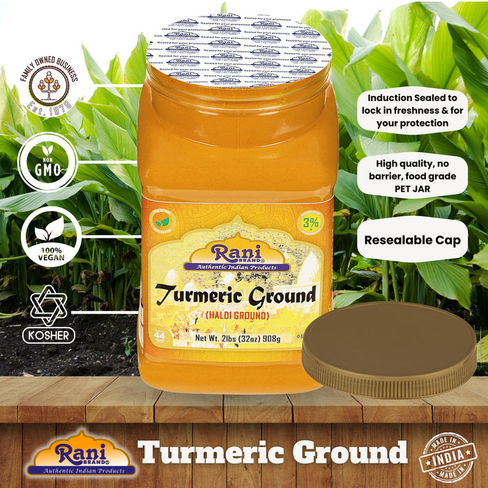 Rani Turmeric (Haldi) Root Powder Spice, (High Curcumin Content) 32oz (2lbs) 908g Bulk PET Jar ~ All Natural | 100% Pure, Salt Free | Vegan | Gluten Friendly | NON-GMO | Kosher | Indian Origin