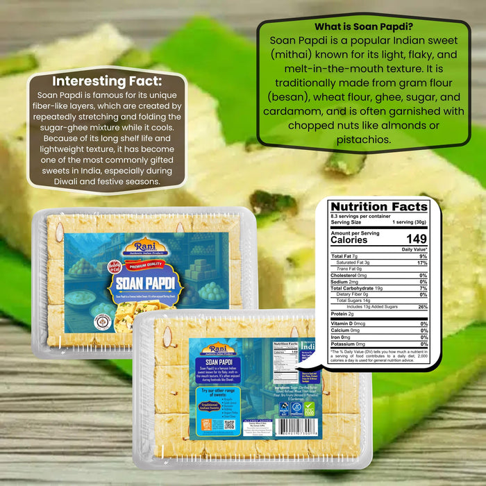 Rani Soan Papdi 8.7oz (250g) PET Jar, Pack of 6, Traditional Indian Sweets, Ready to eat ~ All Natural | Non-GMO | Kosher | Indian Origin