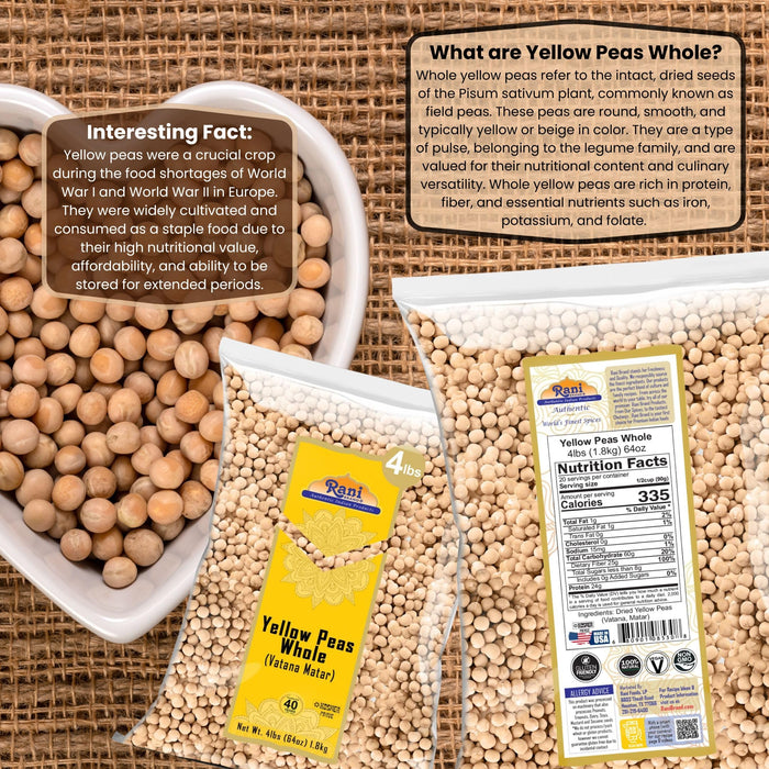 Rani Yellow Peas Whole, Dried (Vatana, Matar) 64oz (4lbs) 1.81kg ~ All Natural | Vegan | Gluten Friendly | Kosher | Product of USA