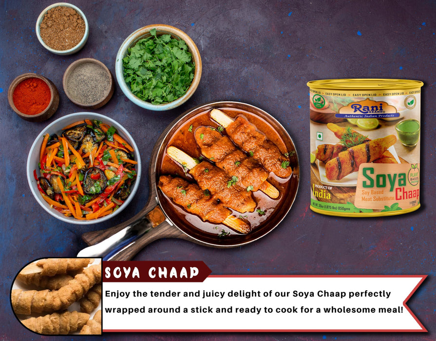 Rani Soya Chaap (Plant Based Protein) 30oz (1.875lbs) 850g ~ Easy Open Lid | All Natural | Vegan | No Colors | NON-GMO | Kosher | Indian Origin | Soy Based Meat Substitute