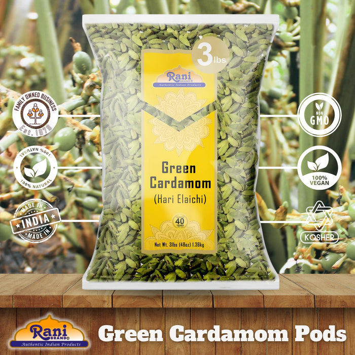 Rani Green Cardamom Pods Spice (Hari Elachi) 48oz (3lbs) 1.36kg Bulk ~ All Natural | Vegan | Gluten Friendly | NON-GMO | Product of India