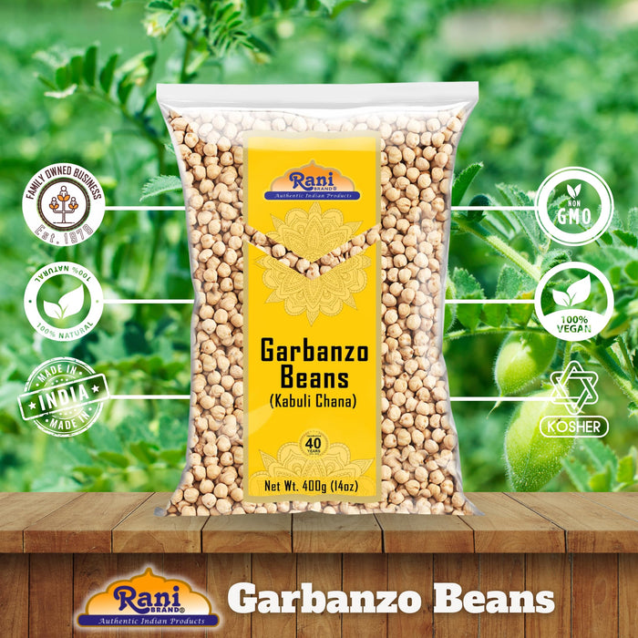 Rani Garbanzo Beans (Kabuli Chana) 14oz (400g) ~ All Natural | Vegan | Gluten Friendly | NON-GMO | Kosher | Indian Origin