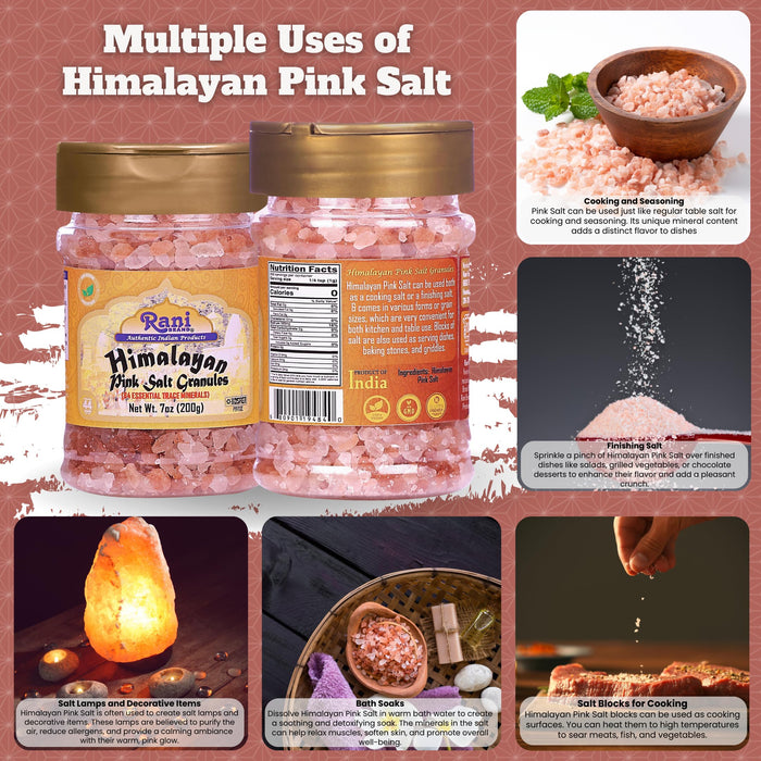 Rani Himalayan Pink Salt Granules (84 Essential Trace Minerals) 7oz (200g) PET Jar ~ All Natural | Vegan | Gluten Friendly | NON-GMO | Kosher | Indian Origin