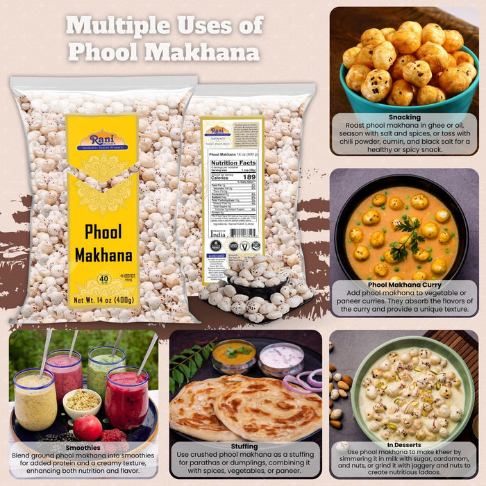 Rani Phool Makhana (Fox Nut / Popped Lotus Seed) 14oz (400g) ~ Plain Raw Uncooked | ~ All Natural | Vegan | No Colors | Gluten Friendly | NON-GMO | Kosher