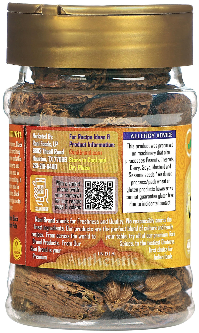 Rani Black Cardamom Pods (Kali Elachi) Whole Indian Spice 1.75oz (50g) PET Jar ~ Natural | Vegan | Gluten Friendly | NON-GMO | Kosher | Indian Origin