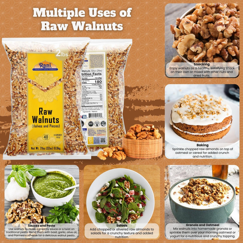 Rani Raw Walnuts, Halves and Pieces 32oz (2lbs)908g ~ All Natural | Vegan | Kosher | Gluten Friendly | Fresh Product of USA