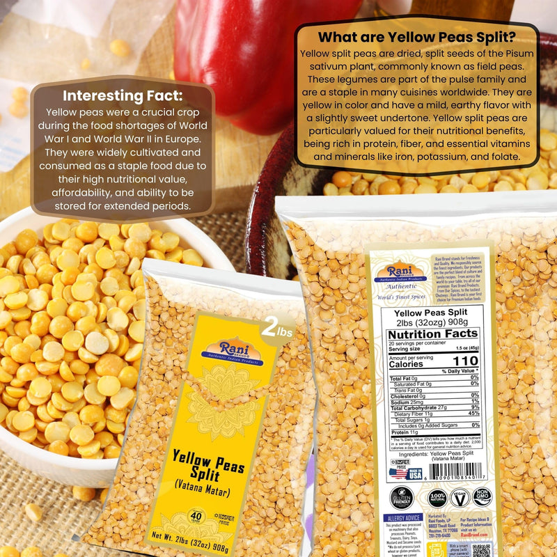 Rani Yellow Peas Split, Dried (Vatana, Matar) 32oz (2lbs) 908g ~ All Natural | Vegan | Gluten Friendly | Kosher | Product of USA