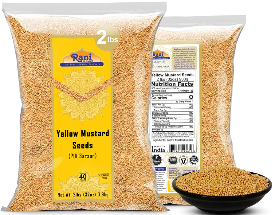 Rani Yellow Mustard Seeds Whole Spice 32oz (2lbs) 908g ~ All Natural | Vegan | Gluten Friendly | NON-GMO | Kosher | Indian Origin