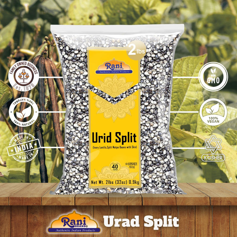 Rani Urid/Urad Split Chilka (Split Matpe Beans with Skin) Indian Lentils 32oz (2lbs) 908g ~ All Natural | Gluten Friendly | Non-GMO | Kosher | Vegan | Indian Origin