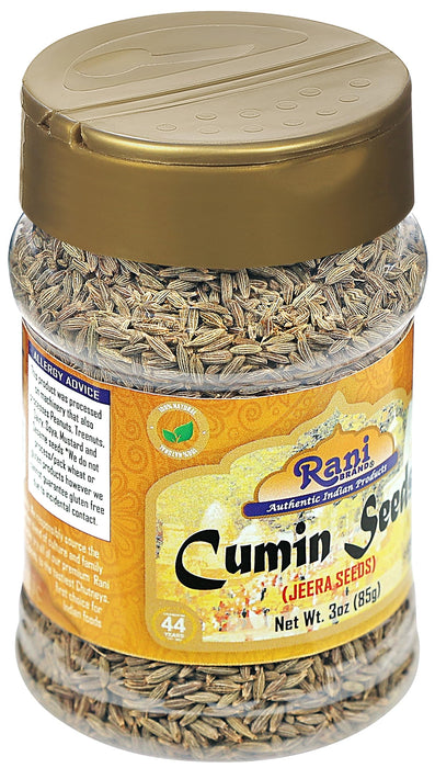 Rani Cumin Seeds Whole (Jeera) Spice 3oz (85g) PET Jar ~ All Natural | Gluten Friendly | NON-GMO | Vegan | Kosher | Indian Origin