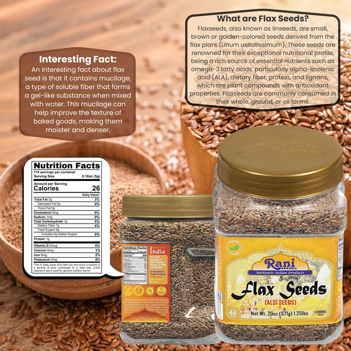 Rani Flax Seeds Whole Raw (Alsi, Linum usitatissimum) 20oz (567g) PET Jar | All Natural ~ Gluten Friendly | NON-GMO | Vegan | Kosher | Indian Origin