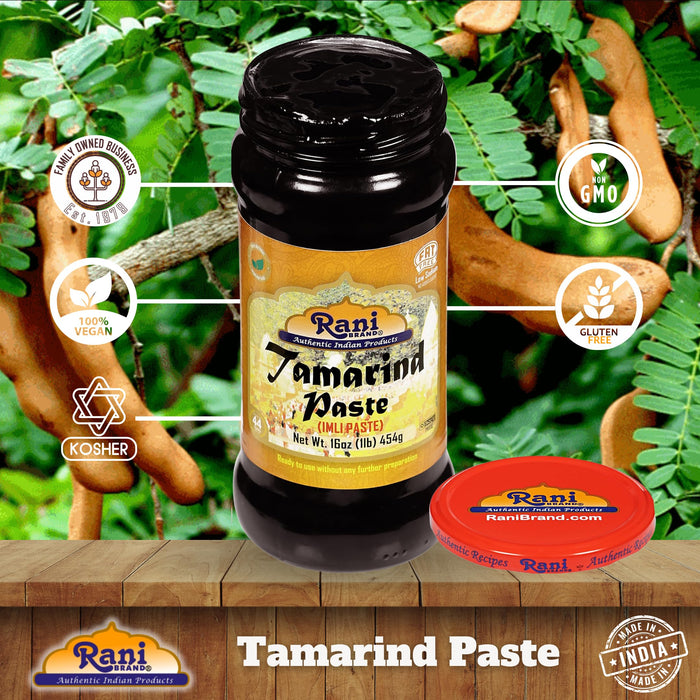 Rani Tamarind Paste Puree (Imli) 16oz (1lb) 454g Glass Jar, No added sugar ~ All Natural | Vegan | Gluten Free | No Colors | NON-GMO | Kosher | Indian Origin