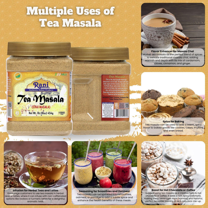 Rani Tea (Chai) Masala 16oz (1lb) 454g Bulk PET Jar ~ All Natural | Vegan | Gluten Friendly | Salt & Sugar Free | NON-GMO | Kosher | No Colors | Indian Origin