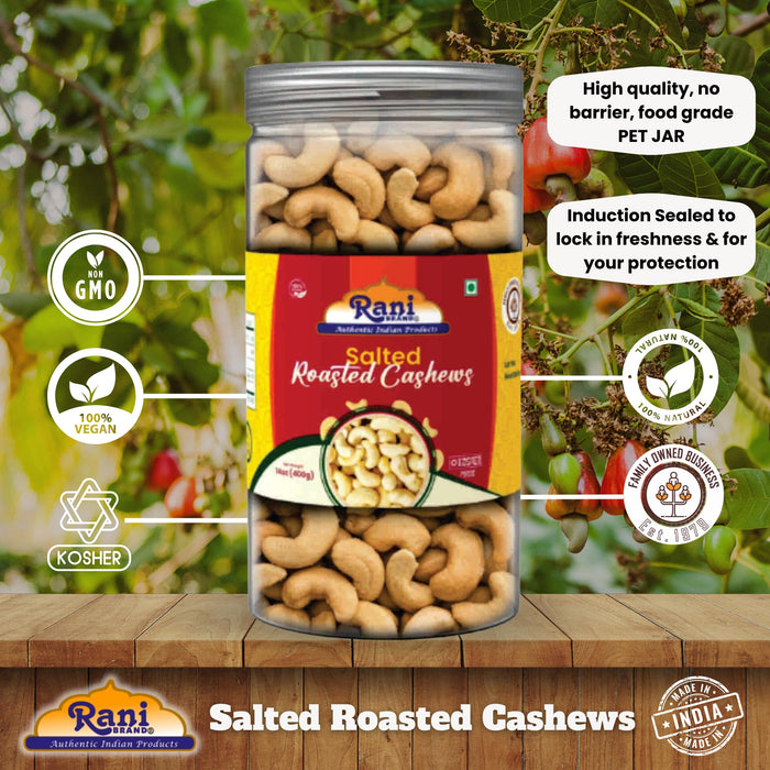 Rani Salted Roasted Cashews 14oz (400g) PET Jar, Non-Fried, Oil Free ~ All Natural | Vegan | Gluten Friendly | NON-GMO | Kosher | Air Roasted, Crunchy & Flavorful