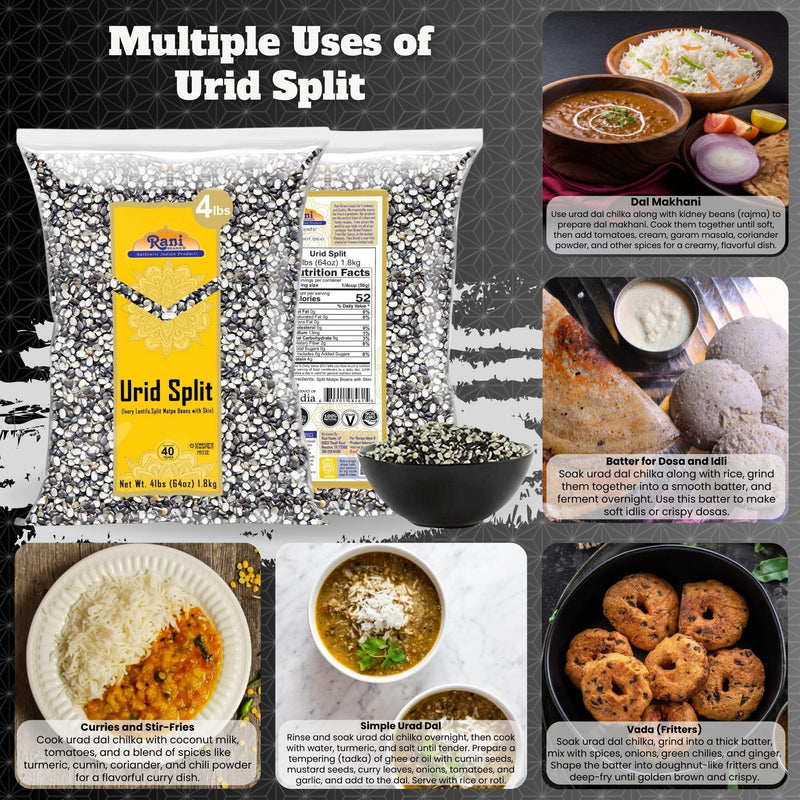 Rani Urid/Urad Split Chilka (Split Matpe Beans with Skin) Indian Lentils 64oz (4lbs) 1.81kg ~ All Natural | Gluten Friendly | NON-GMO | Kosher | Vegan | Indian Origin