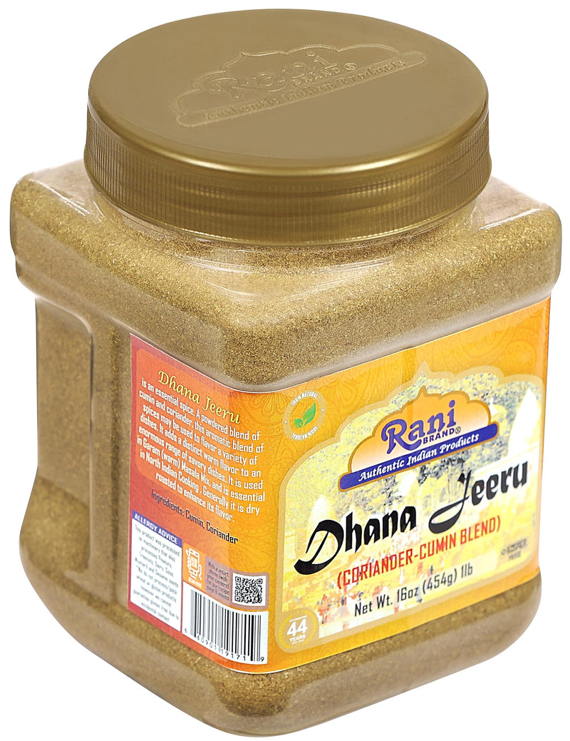 Rani Dhana-Jeeru (Coriander-Cumin Blend 50-50) Powder 16oz (1lb) 454g PET Jar ~ All Natural | Salt Free | Vegan | Gluten Friendly | NON-GMO | Kosher | Indian Origin