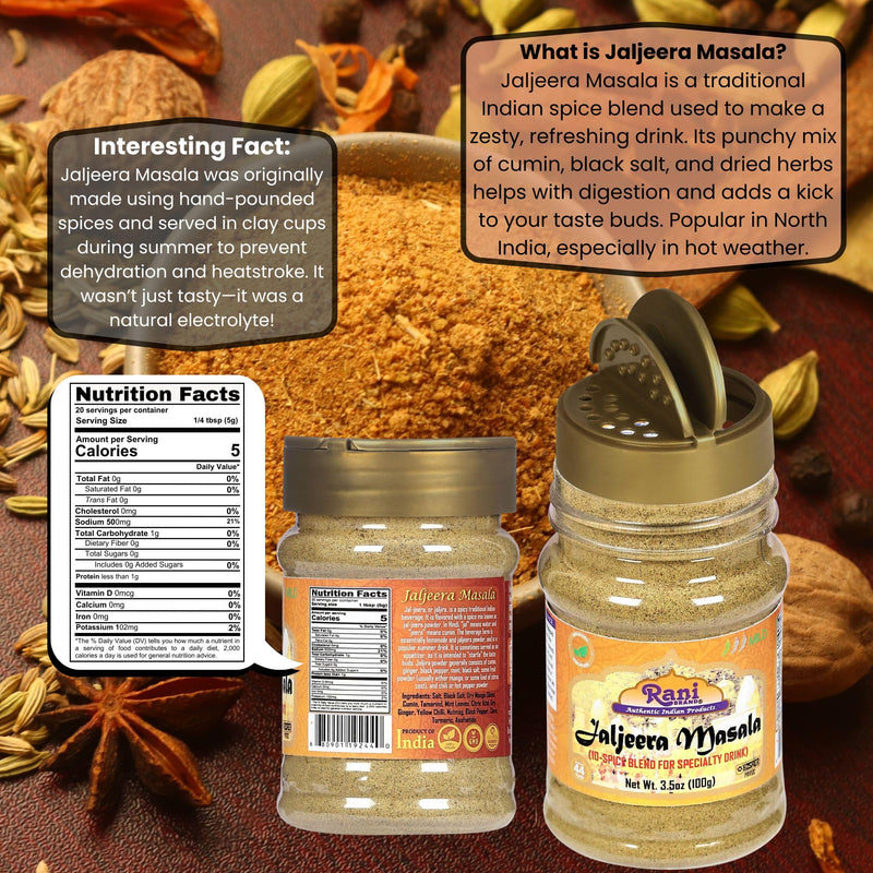 Rani Jal Jeera Masala (14-Spice blend for Spicy Indian Drink) 3oz (85g) PET Jar ~ All Natural | Vegan | No Colors | Gluten Friendly | NON-GMO | Kosher | Indian Origin