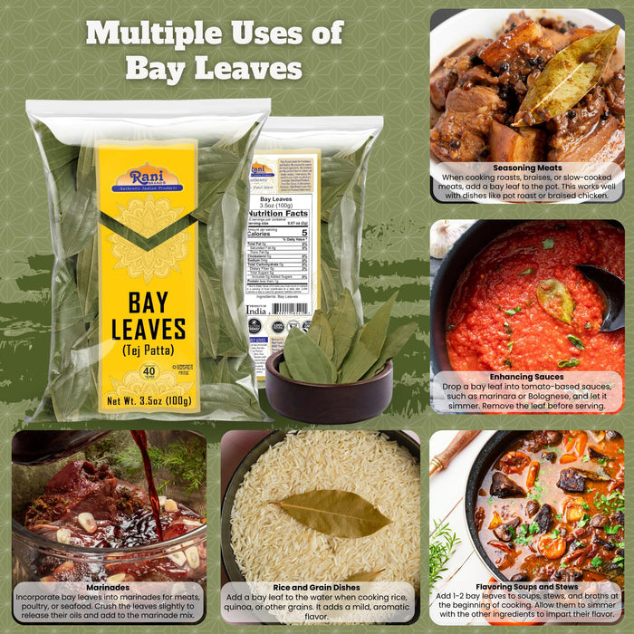 Rani Bay Leaf (Leaves) Whole Spice Hand Selected Extra Large 3.5oz (100g) ~ All Natural | Gluten Friendly | NON-GMO | Kosher | Vegan | Indian Origin (Tej Patta)