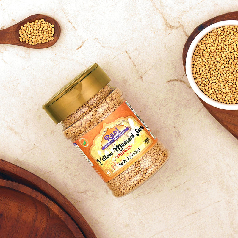 Rani Yellow Mustard Seeds Whole Spice 3.5oz (100g) Jar ~ Ideal for Pickling, Dressing and Making Ground Mustard for Cooking, All Natural | Vegan | Gluten Friendly | NON-GMO | Kosher | Indian Origin