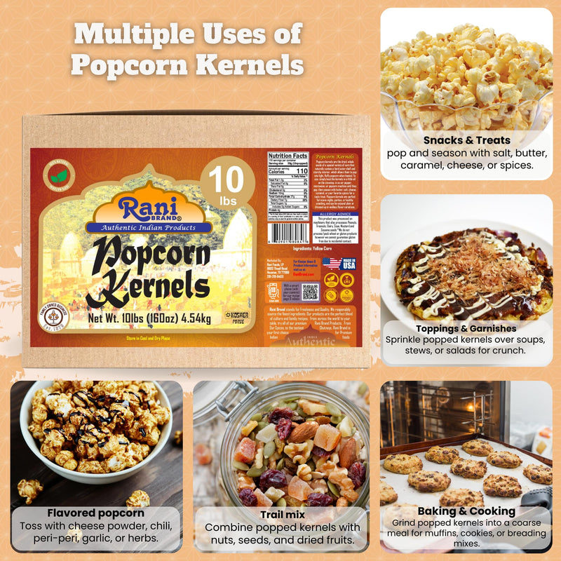 Rani Popcorn Kernels 160oz (10lbs) 4.54kg Bulk Box, Perfect for Stovetop, Microwave & Popcorn Machines ~ All Natural | Gluten Friendly | Vegan | NON-GMO | Kosher | Product of USA