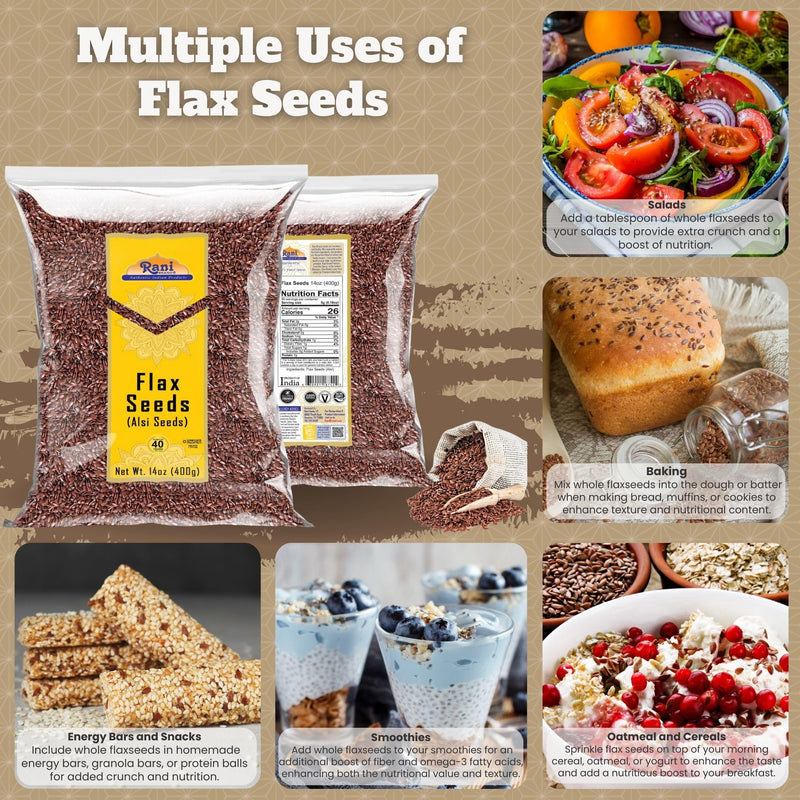 Rani Flax Seeds Whole Raw (Alsi, Linum usitatissimum) 14oz (400g) All Natural ~ Gluten Friendly  | NON-GMO | Kosher | Vegan | Indian Origin