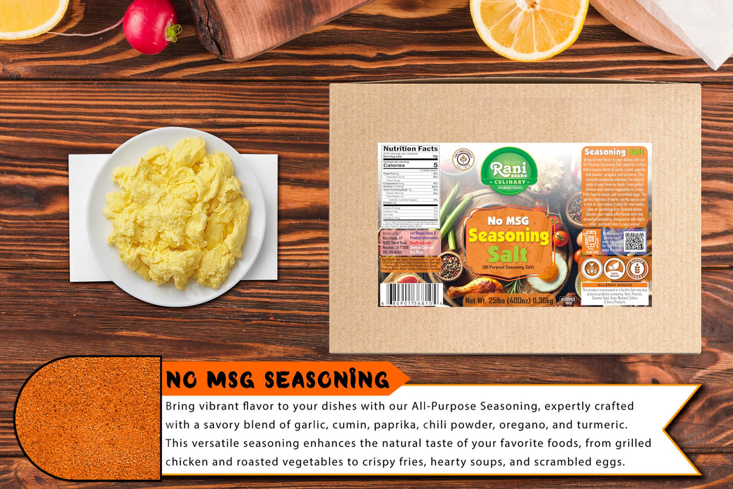 Rani No MSG Seasoning Salt (All Purpose Seasonign Salt) 400oz (25lbs) 11.36kg Bulk Box ~ All Natural | Gluten Friendly | NON-GMO | Kosher | Vegan | Indian Origin