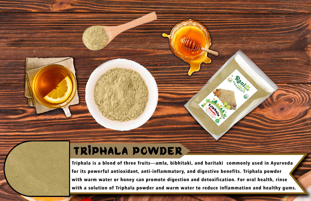 Rani Organic Triphla Powder (Traditional Fruit Blend) 7oz (200g) ~ All Natural | Gluten Friendly | Vegan | Non-GMO | Kosher | No Salt or fillers | Indian Origin | USDA Organic Certified