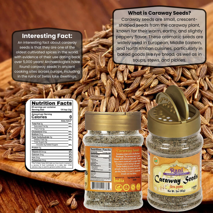 Rani Caraway Seeds (Siya Zeera) Spice 3oz (85g) Natural ~ Gluten Friendly | NON-GMO | Kosher | Vegan | Indian Origin