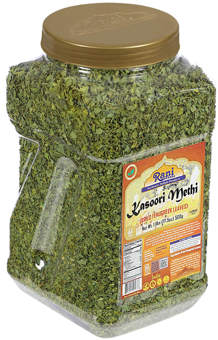 Rani Fenugreek Leaves Dried (Kasoori Methi) 17.5oz (1.1lbs) 500g PET Jar ~ All Natural | Vegan | Gluten Friendly | NON-GMO | Kosher | Indian Origin