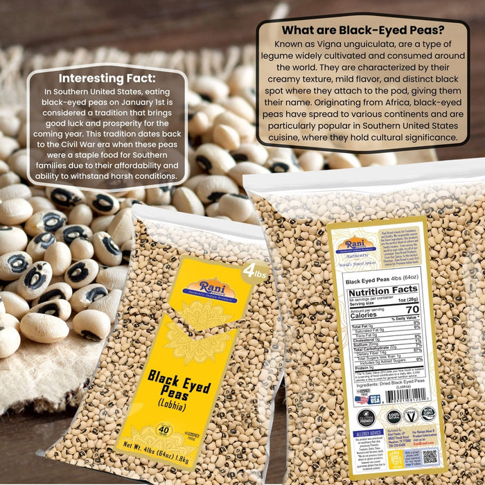 Rani Black Eyed Peas, Dried (Lobhia) 64oz (4lbs) 1.81kg ~ All Natural | Vegan | Kosher | Gluten Friendly | Product of USA