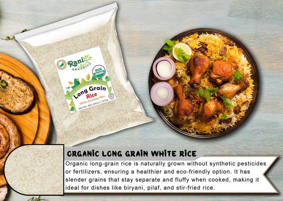 Rani Organic Long Grain White Rice 64oz (4lbs) 1.81kg Bulk ~ All Natural | Gluten Friendly | Vegan | Non-GMO | Kosher | Product of USA | USDA Certified Organic