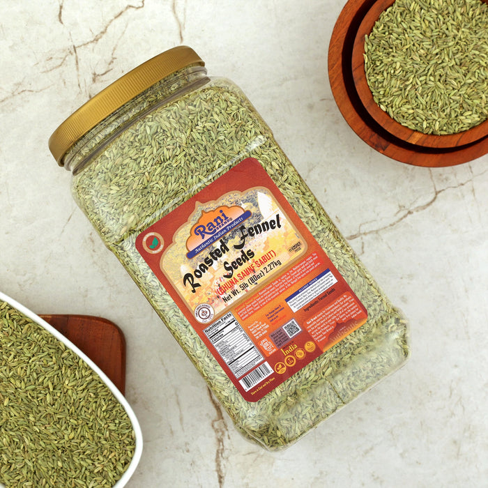 Rani Roasted Fennel Seeds (Bhuna Saunf Sabut) Whole Spice 80oz (5lbs) 2.27kg Bulk PET Jar ~ All Natural | Gluten Friendly | NON-GMO | Kosher | Vegan | Indian Origin