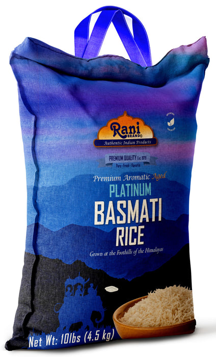 Rani Platinum White Basmati Rice Extra Long Aged 10-Pound Bag, 160oz (10lbs) 4.53kg ~ All Natural | Gluten Friendly | Vegan | Indian Origin | Kosher | Export Quality