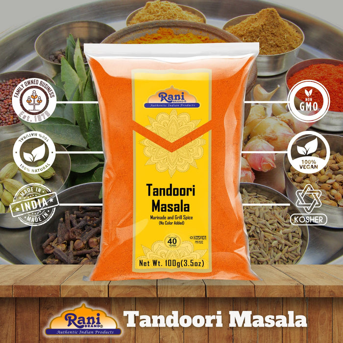 Rani Tandoori Masala (Natural, No Colors Added) Indian 11-Spice Blend 3.5oz (100g) ~ Salt Free | Vegan | Gluten Friendly | NON-GMO | Kosher | Indian Origin